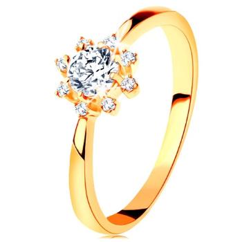 Prsteň zo žltého 14K zlata - číre ligotavé slniečko, zúžené ramená - Veľkosť: 54 mm