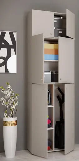 VCM Úklidová skříňka Lona XXL s otočnými dveřmi s nástavcem, šedá