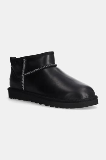 Kožené snehule UGG Classic Ultra Mini Lthr Regen čierna farba, 1158191-BLK