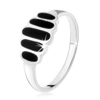 Strieborný 925 prsteň, hladké čierne ovály, hladké ramená, vysoký lesk - Veľkosť: 64 mm