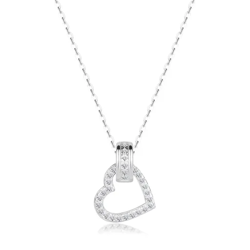 Náhrdelník zo striebra 925 - obrys srdca s čírymi zirkónmi, zirkónové očko