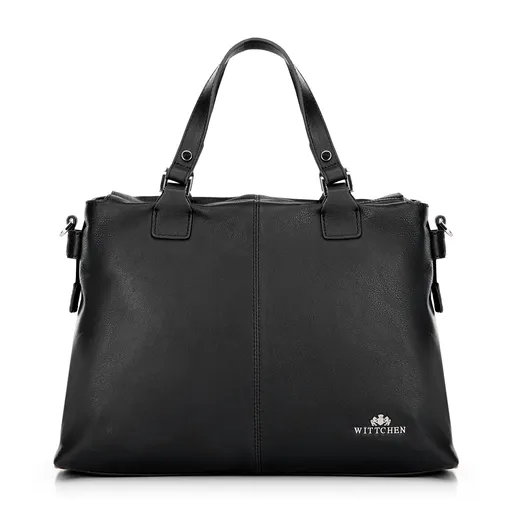 Dámska dvojpriehradková kožená nákupná kabelka čierna 100-4E-804-1