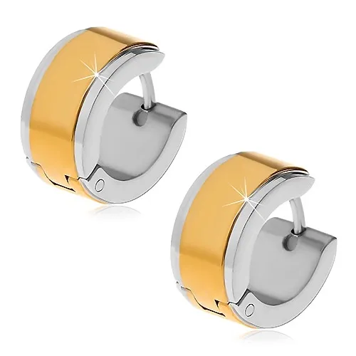 Náušnice z ocele 316L - obruče so stredovým pásom zlatej farby