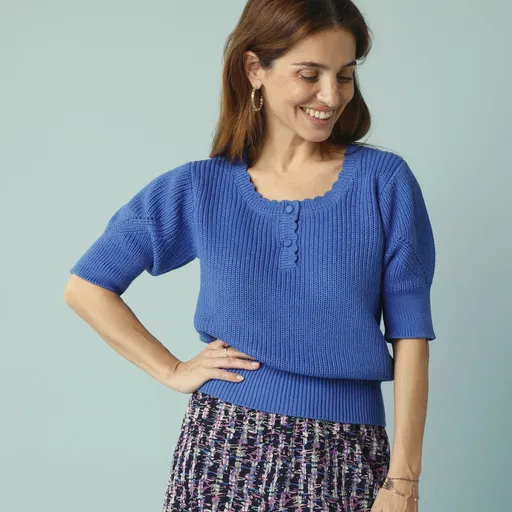 Úpletové tričko s rukávmi po lakte, pre nižšiu postavu