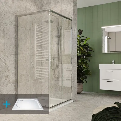 MEREO Mereo Kora Lite sprchový set: sprchovací kút 90x90x185cm, chróm ALU, sklo číre, 90 cm, vanička, sifón CK34123ZM