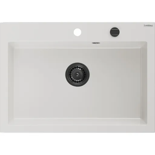 MEXEN/S MEXEN/S - Elix granitový drez 1-miska 700 x 500 mm, biela, sifón čierna 6526701005-20-B