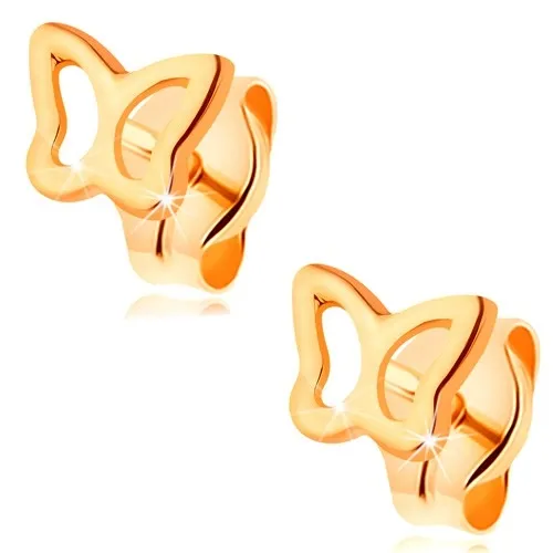 Zlaté náušnice 585, malý motýlik s výrezmi na krídlach, puzetové zapínanie