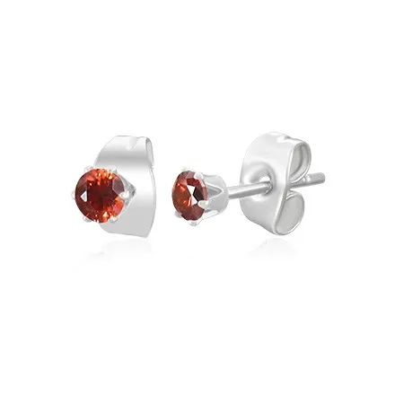 Náušnice z chirurgickej ocele striebornej farby - malý červený zirkón