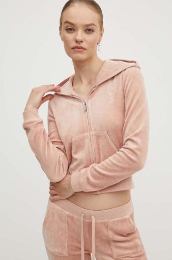 Velúrová mikina Juicy Couture HERITAGE ROBYN HOODIE béžová farba, s kapucňou, jednofarebná, JCSEBJ007