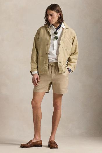 Ľanové šortky Polo Ralph Lauren béžová farba, 710958586