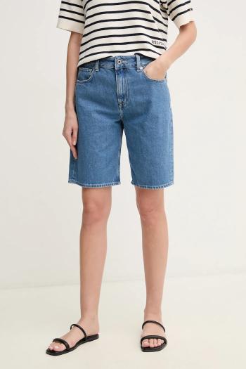 Rifľové krátke nohavice Pepe Jeans BERMUDA SHORT HW dámske, jednofarebné, vysoký pás, PL801189ND3