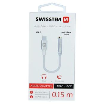 SWISSTEN Redukcia USB-C JACK 3,5 mm, 15 cm, strieborná