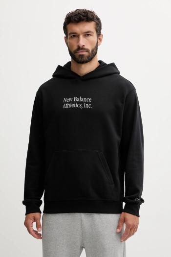 Bavlnená mikina New Balance čierna farba, s kapucňou, jednofarebná, MT53925BK