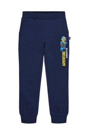 Detské bavlnené tepláky Lego tmavomodrá farba, s potlačou
