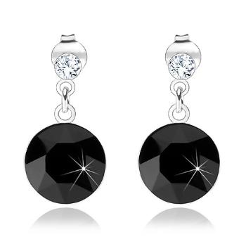 Strieborné náušnice 925, okrúhle krištále Swarovski, čierny a číry odtieň, 10 mm