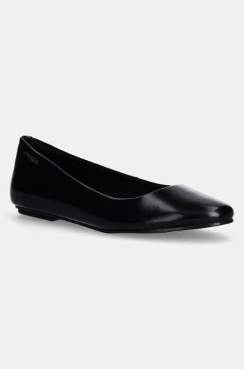 Kožené balerínky Calvin Klein ROUND BALLERINA čierna farba, HW0HW02449