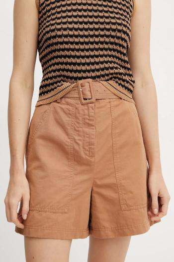 Šortky s prímesou ľanu Weekend Max Mara dámske, béžová farba, jednofarebné, vysoký pás, 2515141012600