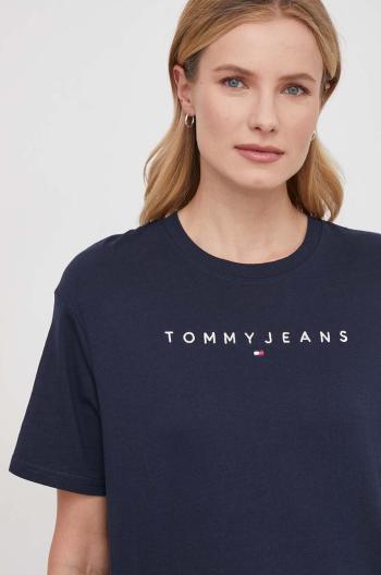 Bavlnené tričko Tommy Jeans dámsky, tmavomodrá farba, DW0DW17836