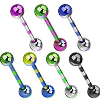 Barbell z chirurgickej ocele s farebnými anodizovanými pásikmi - Farba piercing: Modrá