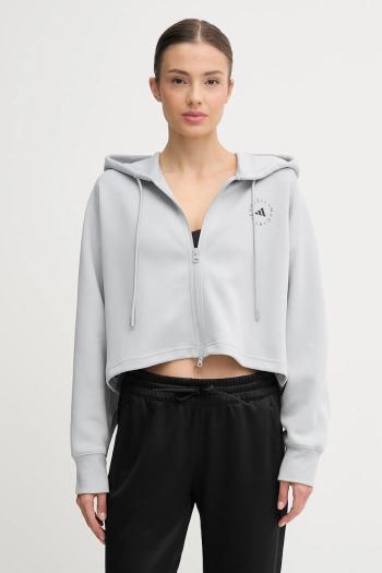 Tréningová mikina adidas by Stella McCartney šedá farba, s kapucňou, s potlačou, JW4689