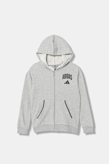 Detská mikina adidas šedá farba, s kapucňou, s potlačou, JW2388