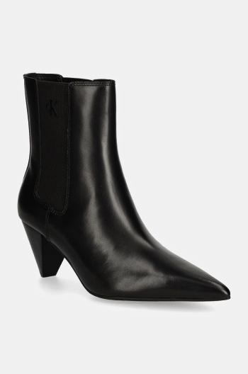 Kožené topánky chelsea Calvin Klein Jeans 55 MM CONE HEEL BOOT MG LTH dámske, čierna farba, na podpätku, YW0YW01676
