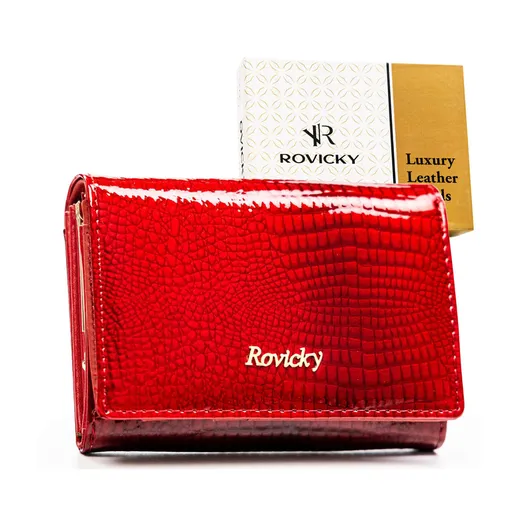 Stredná dámska kožená peňaženka v červenej farbe s kovovým zapínaním a ochranou RFID – Rovicky