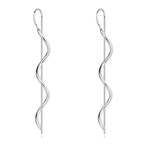 Strieborné 925 náušnice - hladká zvlnená línia, prevliekacie zapínanie