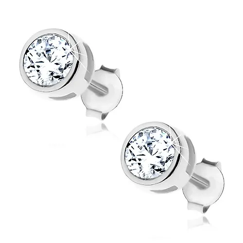 Náušnice zo striebra 925 - číry zirkón v dvojitom rámčeku, 6 mm