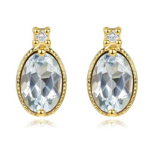 Zlaté napichovacie náušnice 14K s modrým topásom a zirkónom