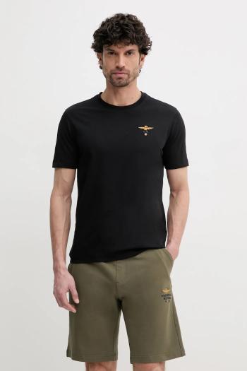 Bavlnené tričko Aeronautica Militare pánske, čierna farba, s nášivkou, TS1580J372