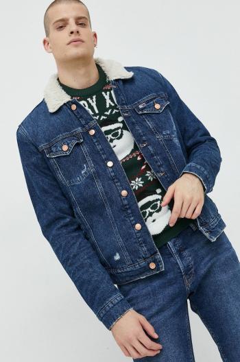 Rifľová bunda Tommy Jeans pánska, tmavomodrá farba, prechodná,