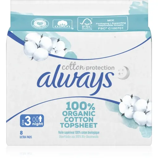 Always Cotton Protection Night vložky bez parfumácie 8 ks