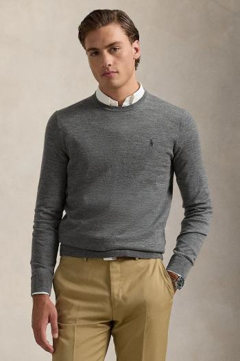 Vlnený sveter Polo Ralph Lauren šedá farba, ľahký, 710946143