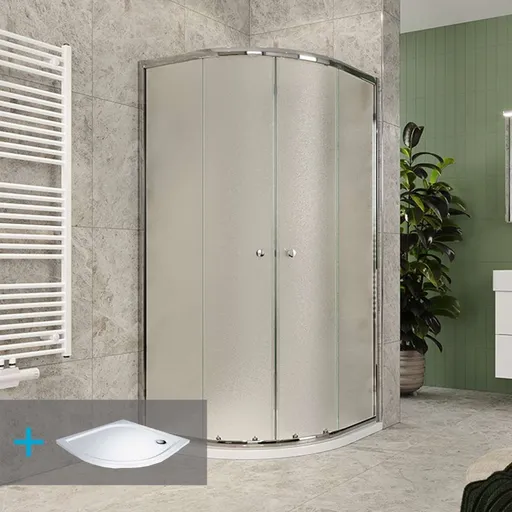 MEREO Mereo Sprchový set z Kory Lite, štvrťkruh, 90 cm, chróm ALU, sklo Grape a vaničky z liateho mramoru CK35131ZM