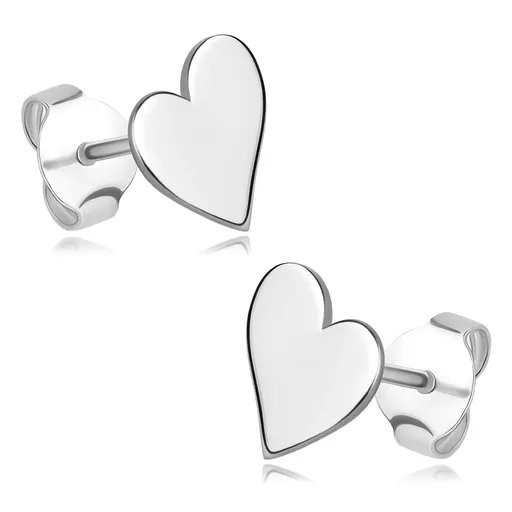 Náušnice z 925 striebra - lesklé asymetrické srdce, puzetky