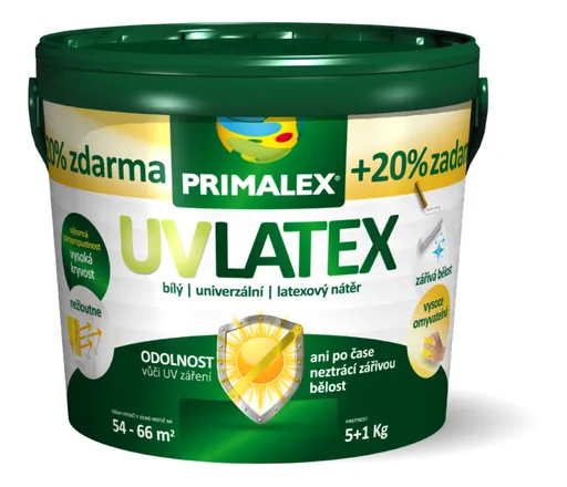 PRIMALEX UV LATEX - Matná umývateľná farba s vysokou belosťou(biela, 10 kg + 2 kg zdarma)