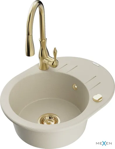 MEXEN/S MEXEN/S - Kevin granitový drez 1 s odkvapkávačom vrátane batérie Savita, béžová 6517-69-672601-50