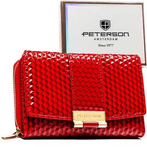 Červená lakovaná dámska peňaženka z ekologickej kože s priestorovou textúrou