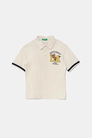 Detská bavlnená polokošeľa United Colors of Benetton béžová farba, jednofarebná, 3BL0G300W