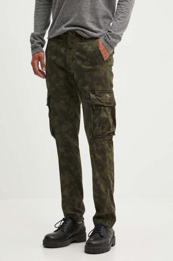 Nohavice Superdry pánske, zelená farba, priliehavé