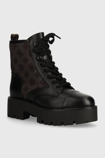 Členkové topánky Guess VAINA2 dámske, čierna farba, na plochom podpätku, FLTSL2 FAL10