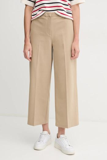 Nohavice Tommy Hilfiger dámske, béžová farba, široké, vysoký pás, WW0WW45463