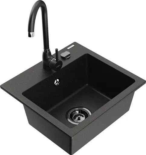 MEXEN/S MEXEN/S - Milo granitový drez vrátane batérie Telma, čierna/zlatá 6505-75-670200-70-B