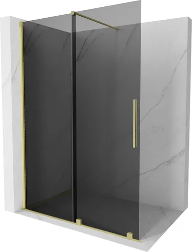 MEXEN/S - Velar Sprchová zástena posuvná Walk-in 140 x 200, grafit 8 mm, zlato kartáčovaná 871-140-000-43-55