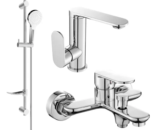 MEXEN/S - Milo DF05 SET umývadlová batéria + vaňová s príslušenstvom, chróm 713053DF05-00