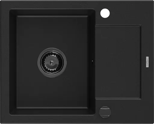 MEXEN/S MEXEN/S - Enzo granitový drez 1-miska s odkvapkávačom 576 x 465 mm, čierny, čierny sifón 6506571005-77-B