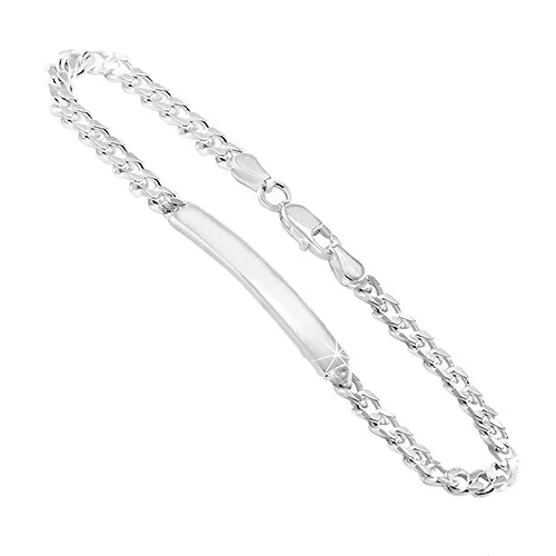 Strieborný 925 náramok s lesklou platničkou - retiazka z elipsovitých očiek