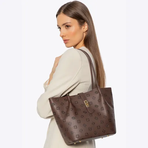 Dámske puzdro z ekokože s reliéfnym podpisom veľké tmavohnedé 101-4Y-P01-4