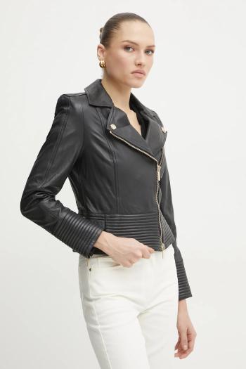 Kožená bunda Marciano Guess PEGGY dámska, čierna farba, prechodná, 5RGL11 7167Z